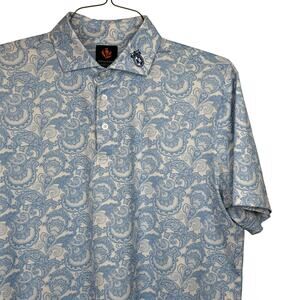 Donald Ross Sport Golf Polo Shirt Medium Blue Paisley Performance Stretch